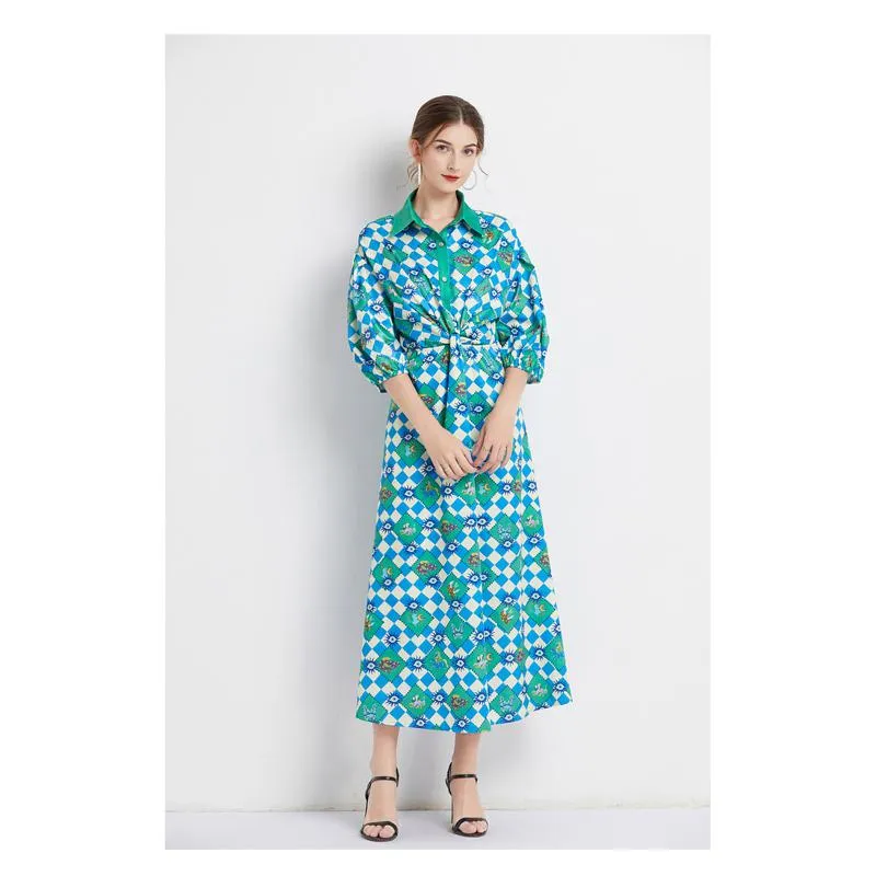 Bubble Sleeve Belted Lapel Chic Dress
