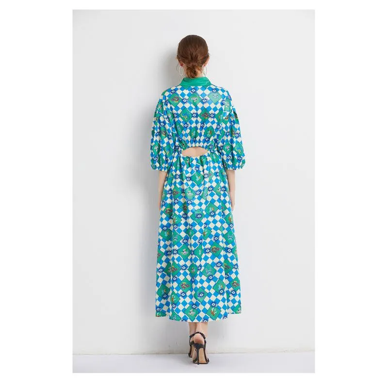 Bubble Sleeve Belted Lapel Chic Dress