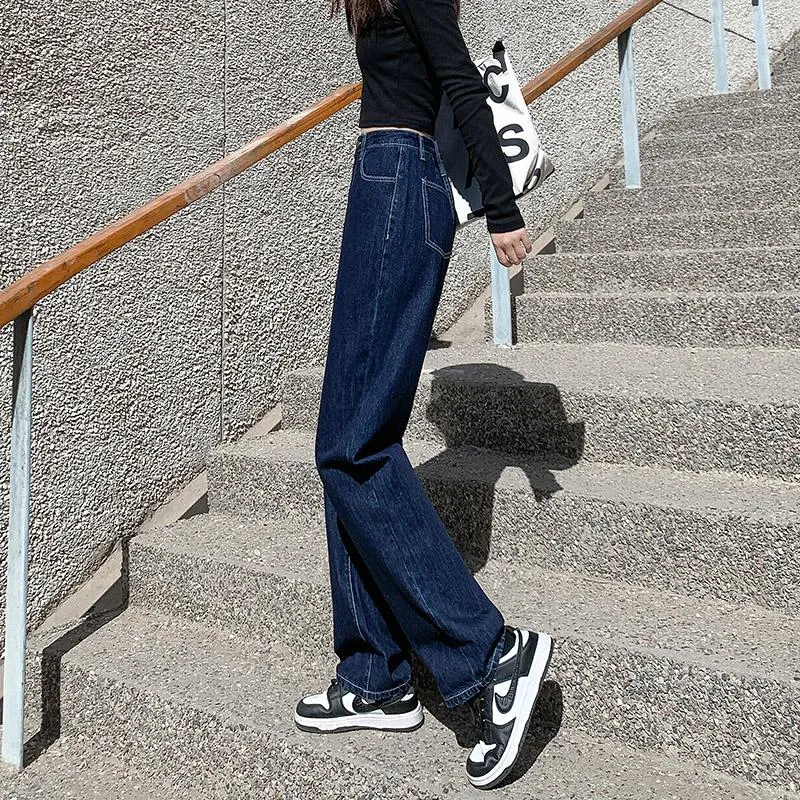 Dark-Colored Slimming High-Waisted Cropped & Regular & Long Straight Leg Jeans