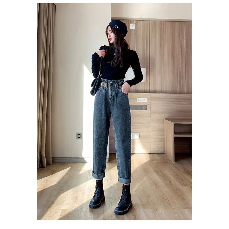 Harem Loose Fit Slimming Cropped High-Waisted Jeans