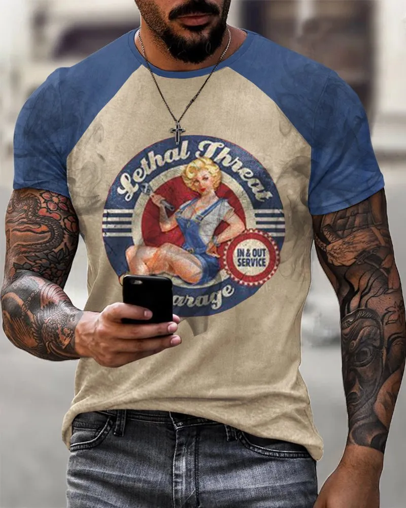 Motorcycle Casual Print Short Sleeve T-Shirt