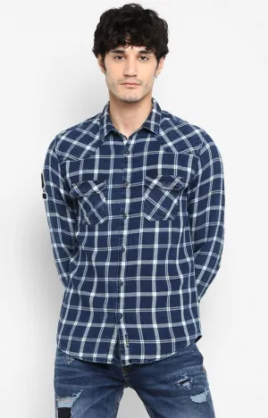 Spykar Men Blue Checked Casual Shirt