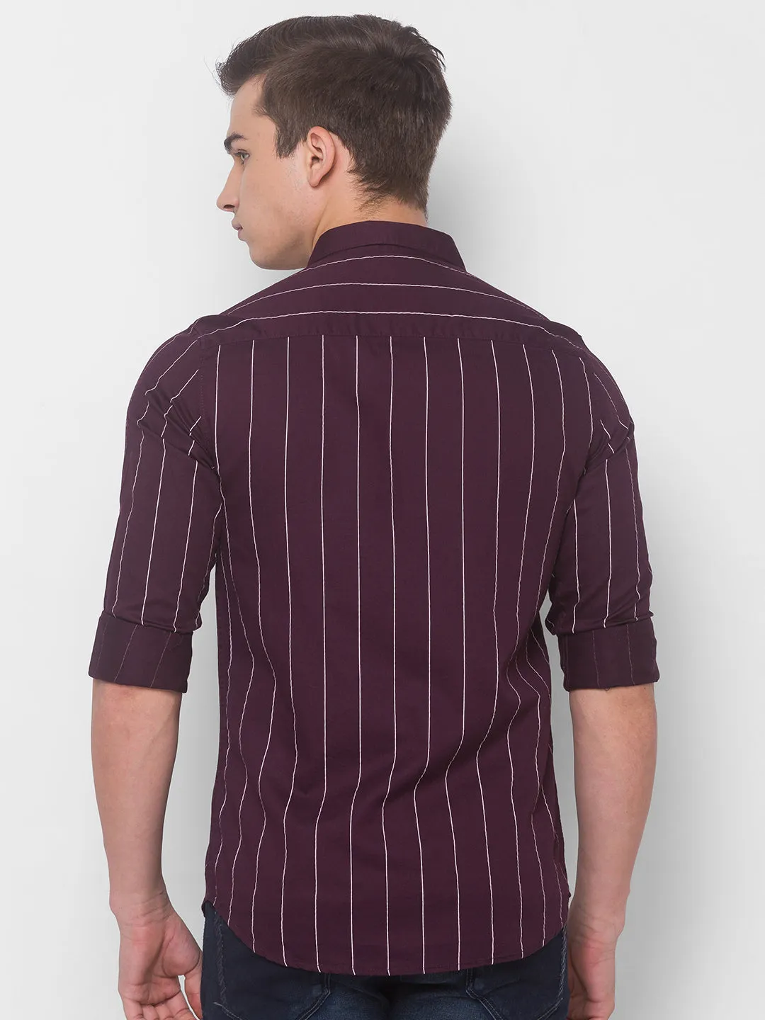 Spykar Men Wine Cotton Slim Fit Shirt