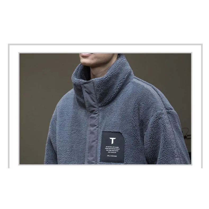 Stand-Up Collar Cashmere Loose Fit Casual Flannel Coat